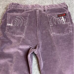 Vintage Devil Purple Corduroy Pants‎ Embroidered Graphic Straight Leg Mens 30x32